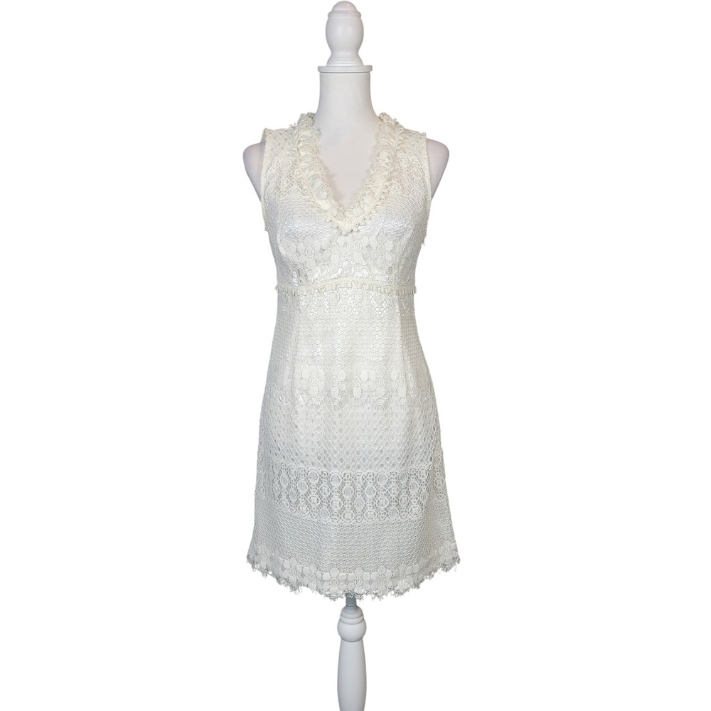 Nine West Graduation Dress Womens 4 Ivory White Lace V-Neck Eyelash Hem Bridal